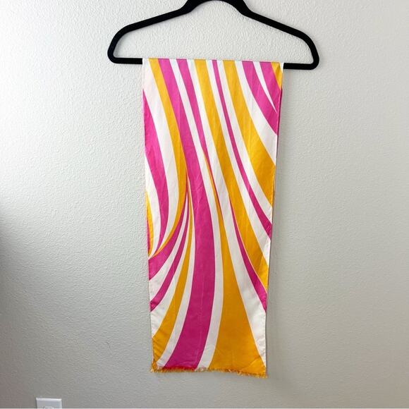 Vintage Echo Scarf Rolled Hem Groovy 70s Vibe Red Gold Pink Reversible - Picture 6 of 9